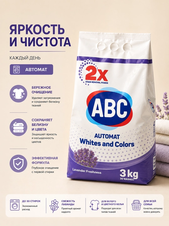 ABC avtomat kir yuvish kukuni, 3 kg, universal - 