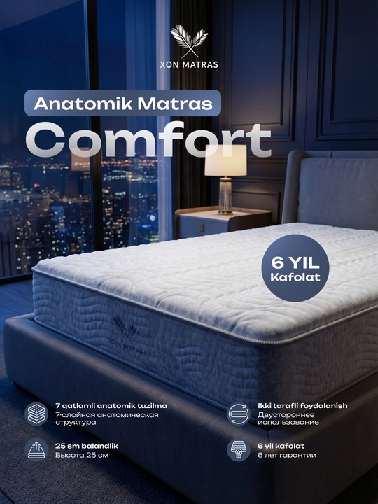 Matras Comfort anatomik, balandligi 25 sm, mustaqil purjinali matras - 