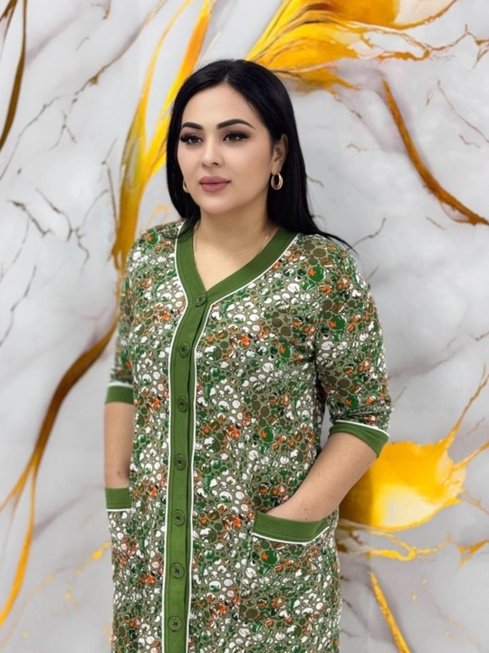 Женский домашний халат большого размера на пуговицах