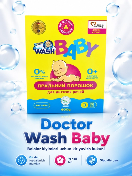Doctor Wash Baby bolalar kiyimlari uchun kir yuvish kukuni, 400 g - 