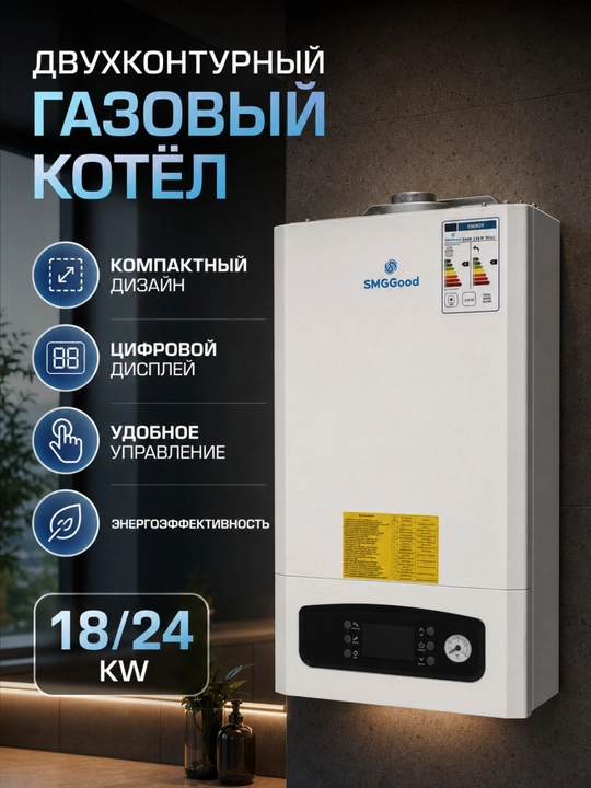 Zamonaviy uyingiz uchun SMGGood 18,24 kW ikki konturli gaz isitish qozoni - 