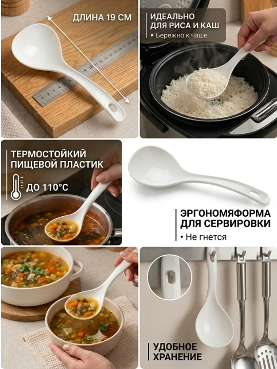 Пластиковый половник для первого и второго,19 см, термостойкий половник - 