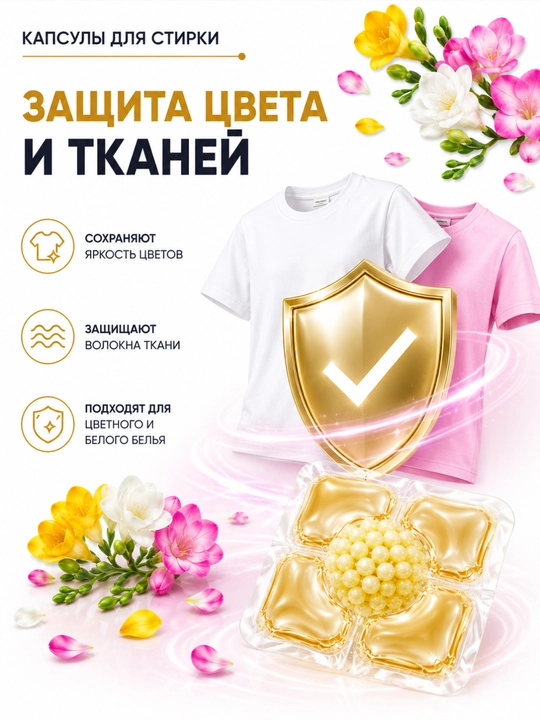 Капсулы для стирки 5 в 1, глубокое очищение и стойкий аромат 100 штук
