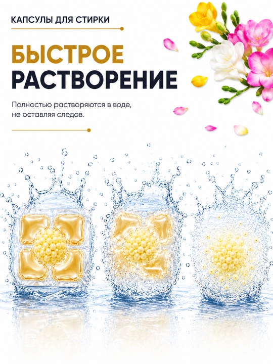 Капсулы для стирки 5 в 1, глубокое очищение и стойкий аромат 100 штук