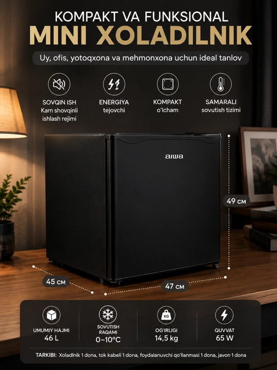 46 litrli ixcham mini sovutgich, uy va ofis uchun bir kamerali model