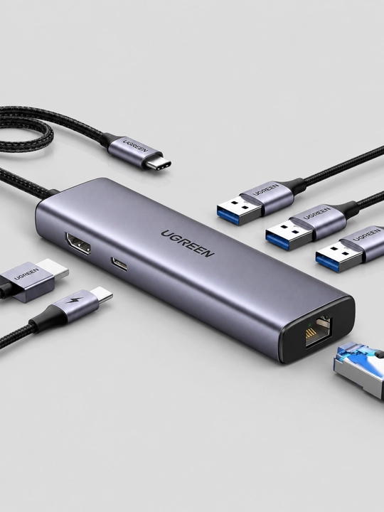 UGREEN USB Type-C Hub 6-in-1, HDMI 4K, USB 3.0, RJ45, USB-C PD
