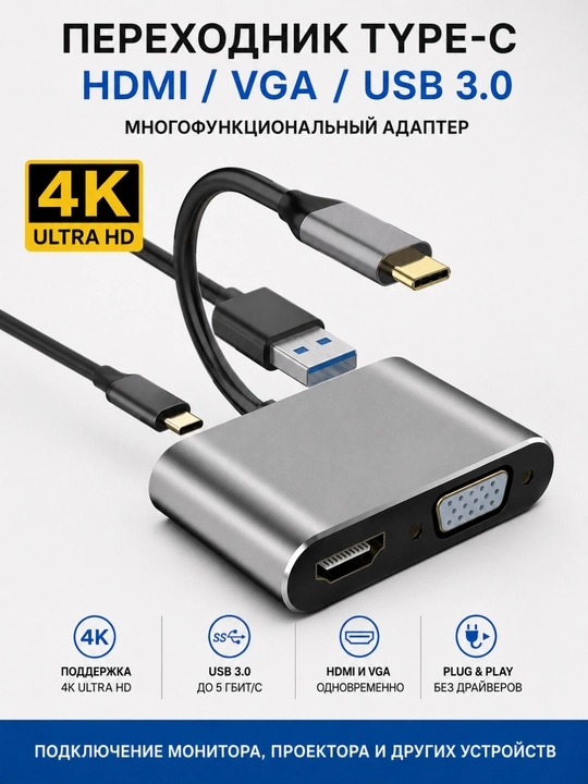 USB Type-C 8 в 1 для MacBook, USB-концентратор 3.0 адаптер для Macbook, HDMI - 