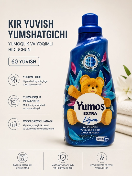 Yumos konditsioner chayish kir yuvish uchun, xushbo‘y hidli, 1440 ml