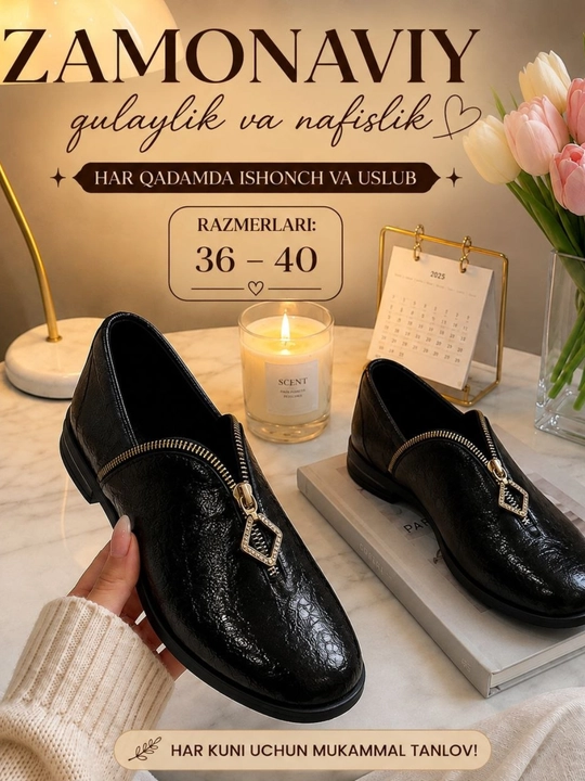 Ayollar uchun tuflilar, laklangan, charm, zamsh, zamokli, 35-40 - 