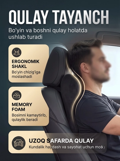 Анатомическая подушка для автомобиля, Memory Foam, опора для шеи и головы