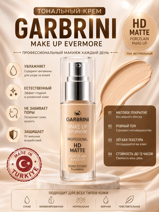 Тональный крем Garbrini HD Matte Make Up Evermore, матовый эффект, Made in Türkiye - 