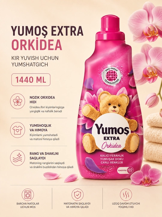 Yumos konditsioner chayish kir yuvish uchun, xushbo‘y hidli, 1440 ml