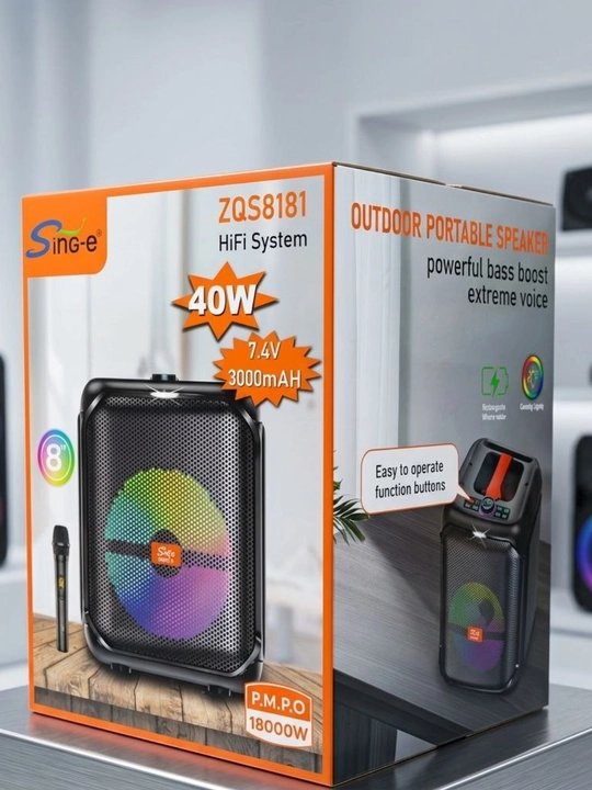 Portativ Bluetooth karnay, 8 dyuym, simsiz, mikrofonli, USB/AUX/TF, 3000 mA·soat