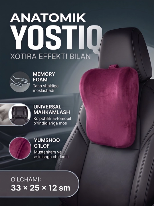Анатомическая подушка для автомобиля, Memory Foam, опора для шеи и головы - 
