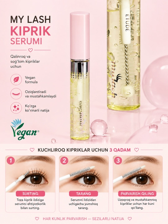 MY LASH Kiprik Serumi – Uzun, Qalin va Sog‘lom Kipriklar Uchun Vegan Parvarish - 