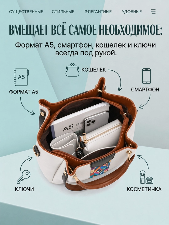 Набор женских сумок 4 в 1, из экокожи