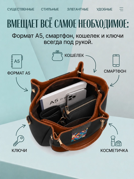Набор женских сумок 4 в 1, из экокожи