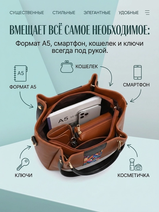 Набор женских сумок 4 в 1, из экокожи