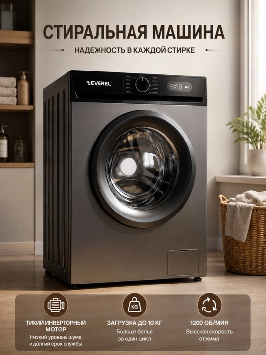 Стиральная машина EVEREL Crystal E10 / Crystal E7.5 DB, BLDC Inverter, фронтальная - 