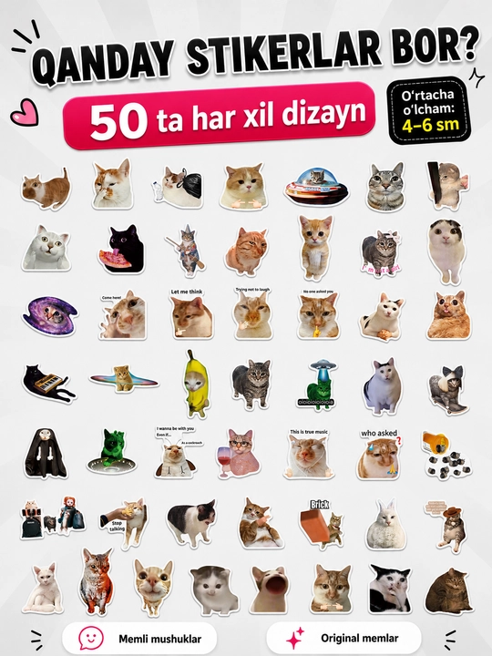 Наклейки стикеры "Мемы, прикол, смешные картинки, милые кошки, котята"