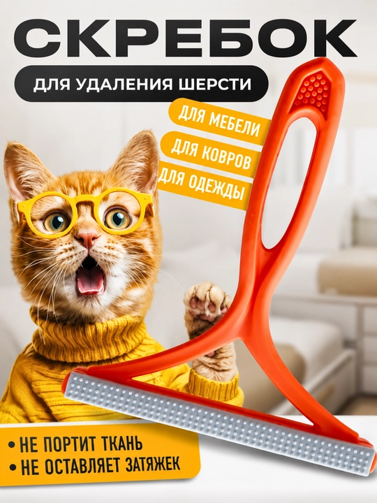 Щетка скребок для удаления шерсти, волос, катышек с ковров и одежды