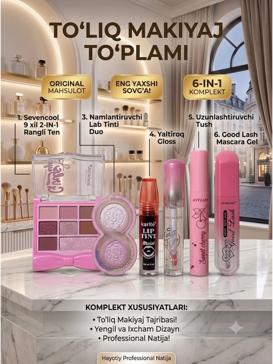 Kosmetika to'plami 6 tasi 1 da, kosmetikalar nabor va makiyaj nabor