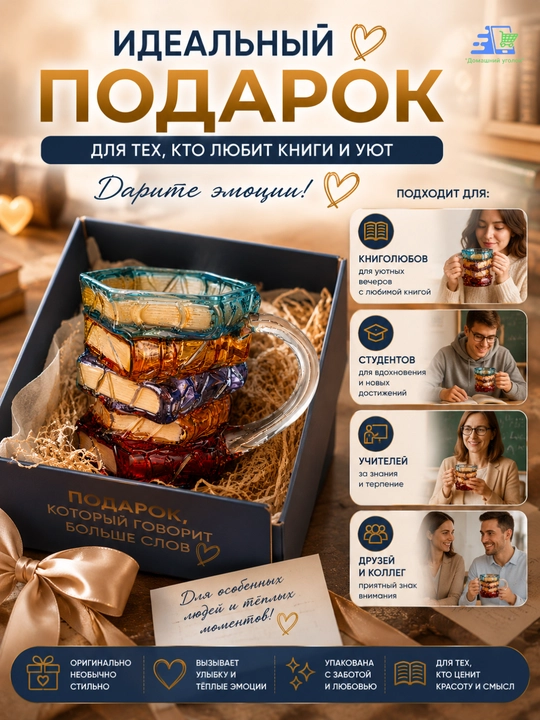 Стеклянная кружка «Стопка книг» с ручкой, оригинальная чашка для кофе и чая