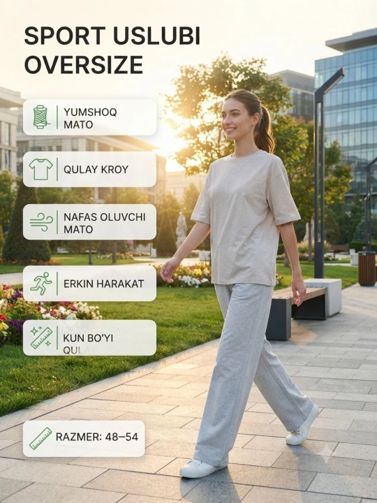Летняя двойка в спортивном стиле oversize для женщин — Набор футболки и брюк