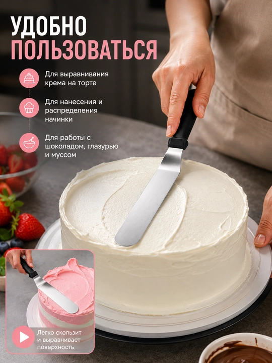 Kremni tekislash uchun qandolatchi spatulasi, zanglamaydigan po‘lat, 15/25/35 sm