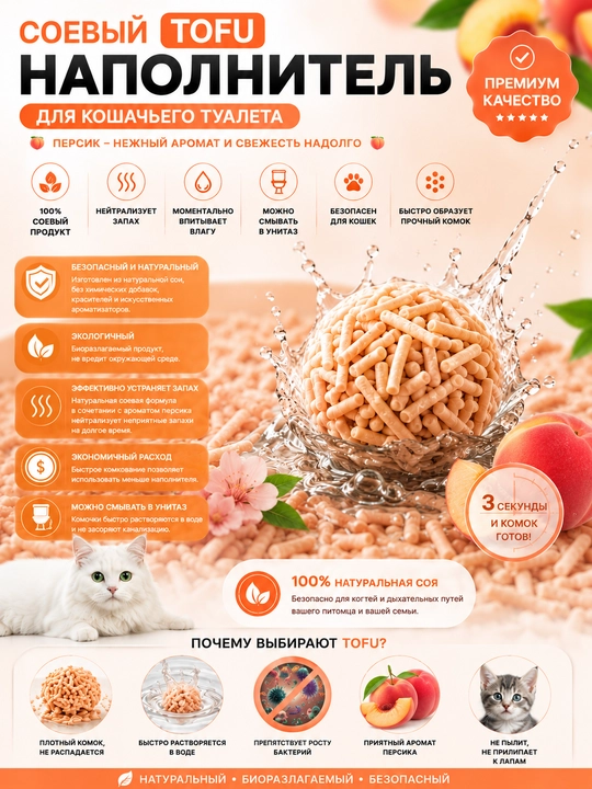 Соевый наполнитель Bay Cat, 6 л, для кошачьего туалета – контроль запаха, растворяется