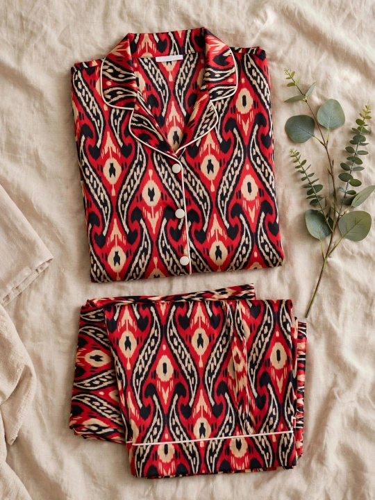 SAMY STORE milliy adras ayollar pijamasi - Atlas pijama to‘plami