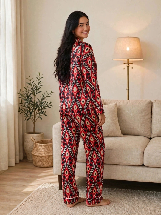 SAMY STORE milliy adras ayollar pijamasi - Atlas pijama to‘plami