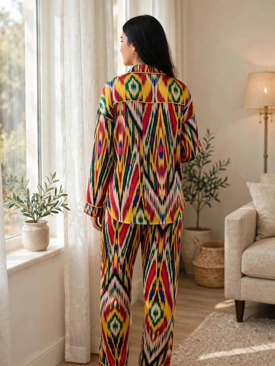 SAMY STORE milliy adras ayollar pijamasi - Atlas pijama to‘plami