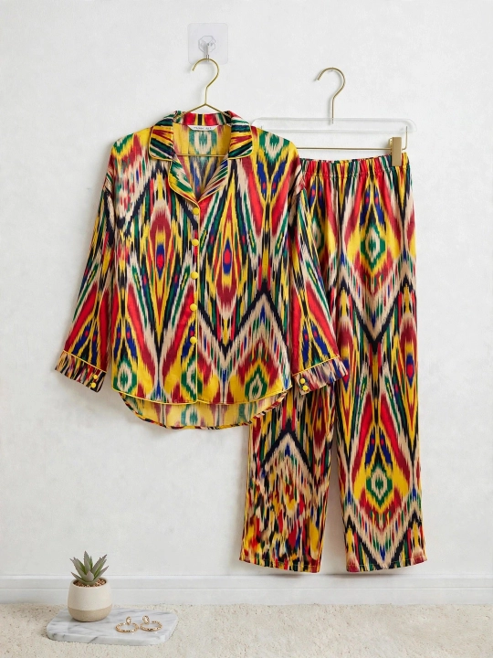 SAMY STORE milliy adras ayollar pijamasi - Atlas pijama to‘plami
