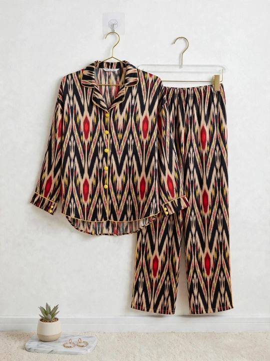 SAMY STORE milliy adras ayollar pijamasi - Atlas pijama to‘plami