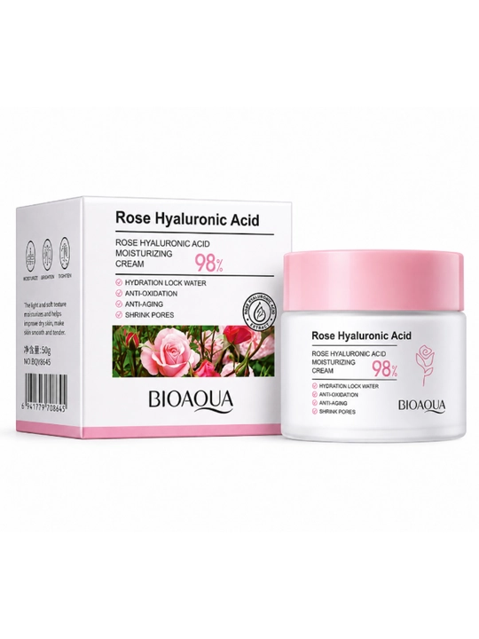 BIOAQUA Rose Hyaluronic Acid 98% Moisturizing Cream yuz kremi, atirgul ekstrakti bilan, 50 g - 