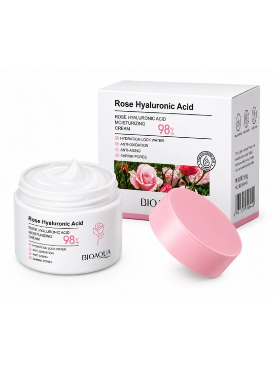 BIOAQUA Rose Hyaluronic Acid 98% Moisturizing Cream yuz kremi, atirgul ekstrakti bilan, 50 g
