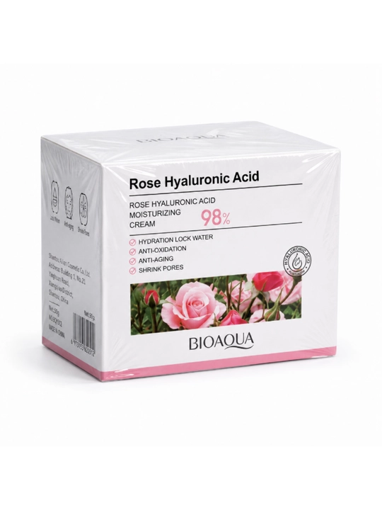 BIOAQUA Rose Hyaluronic Acid 98% Moisturizing Cream yuz kremi, atirgul ekstrakti bilan, 50 g