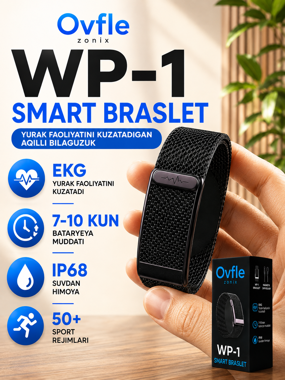 Ovfle Zonix WP-1 Aqlli Smart Braslet – EKG, IP68, 50+ Sport Rejimlari