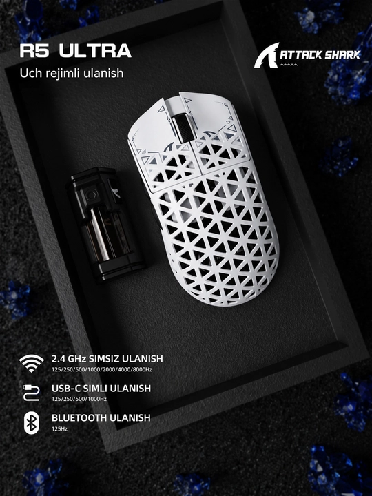 Игровая мышь ATTACK SHARK R5 Ultra Carbon Fiber Wireless 8K PAW3950MAX