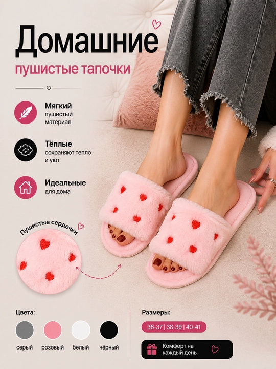 Домашние тапочки для женщин, мягкие и тёплые - 