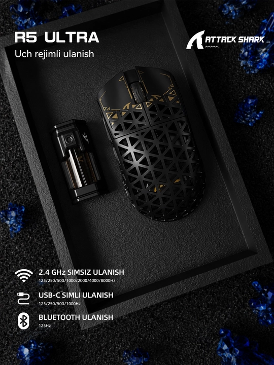 Игровая мышь ATTACK SHARK R5 Ultra Carbon Fiber Wireless 8K PAW3950MAX