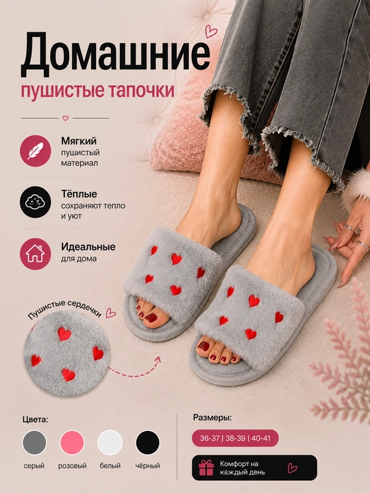 Домашние тапочки для женщин, мягкие и тёплые - 