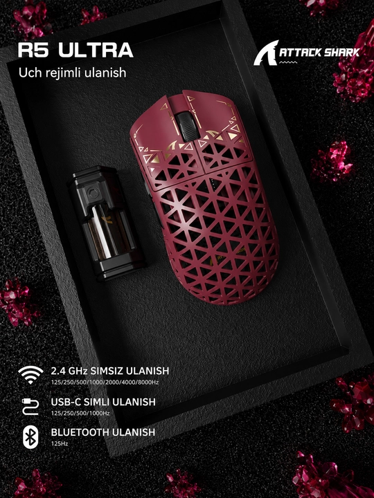 Игровая мышь ATTACK SHARK R5 Ultra Carbon Fiber Wireless 8K PAW3950MAX