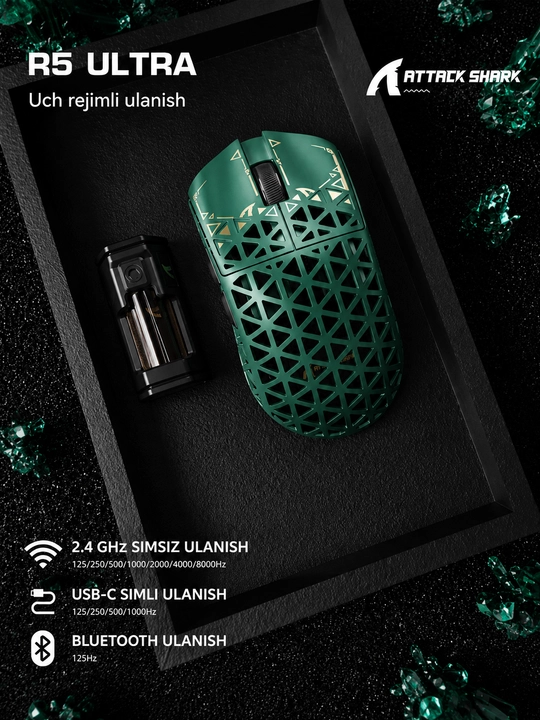 Игровая мышь ATTACK SHARK R5 Ultra Carbon Fiber Wireless 8K PAW3950MAX