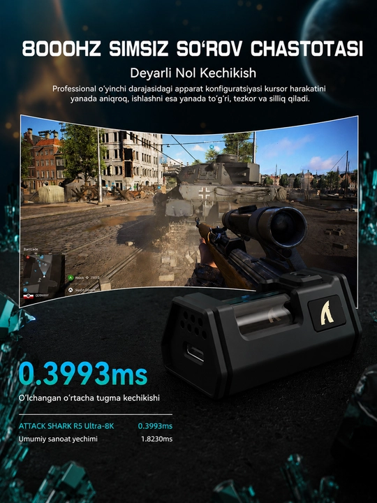 Игровая мышь ATTACK SHARK R5 Ultra Carbon Fiber Wireless 8K PAW3950MAX