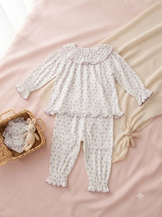 Qizaloqlar uchun paxtali pijama to'plami, yumshoq uzun yengli uy kiyimi - 