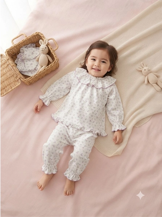 Qizaloqlar uchun paxtali pijama to'plami, yumshoq uzun yengli uy kiyimi