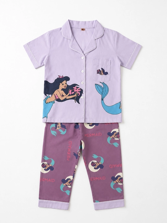 Qiz bola uchun paxtali pijama, kalta yengli va shimli to‘plam - 