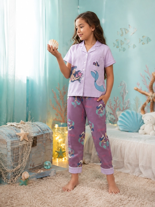 Qiz bola uchun paxtali pijama, kalta yengli va shimli to‘plam